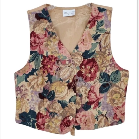 Vtg Van Heusen For Her M Vest Floral Print Colorful Button-Up Lined USA 80s 90s - Picture 1 of 11